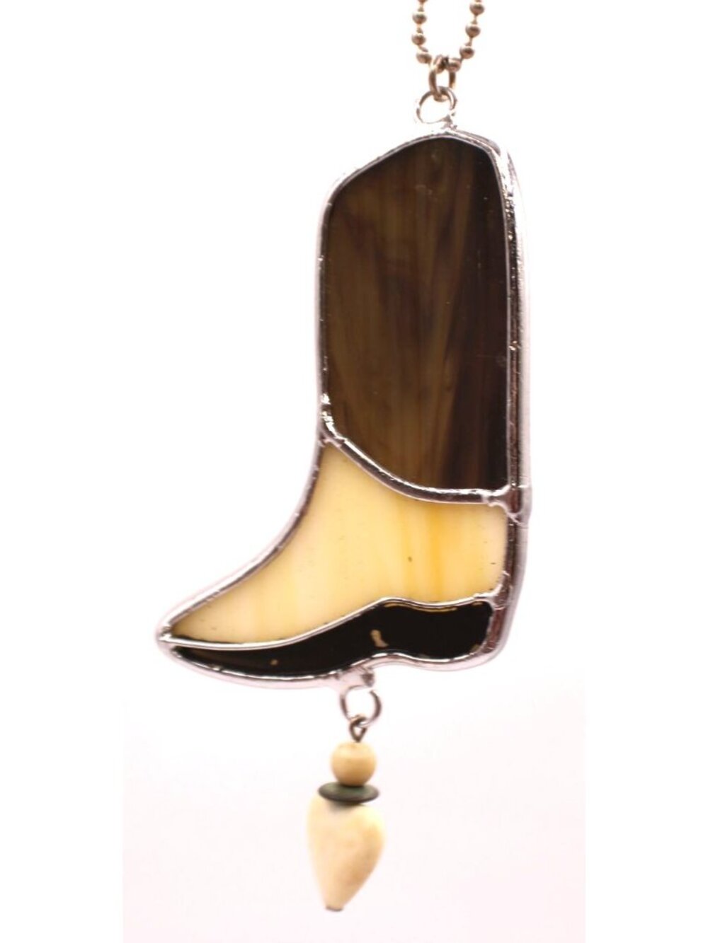 Vintage Stained Glass Cowboy Boot Suncatcher Ornament Beaded Heart Charm Western